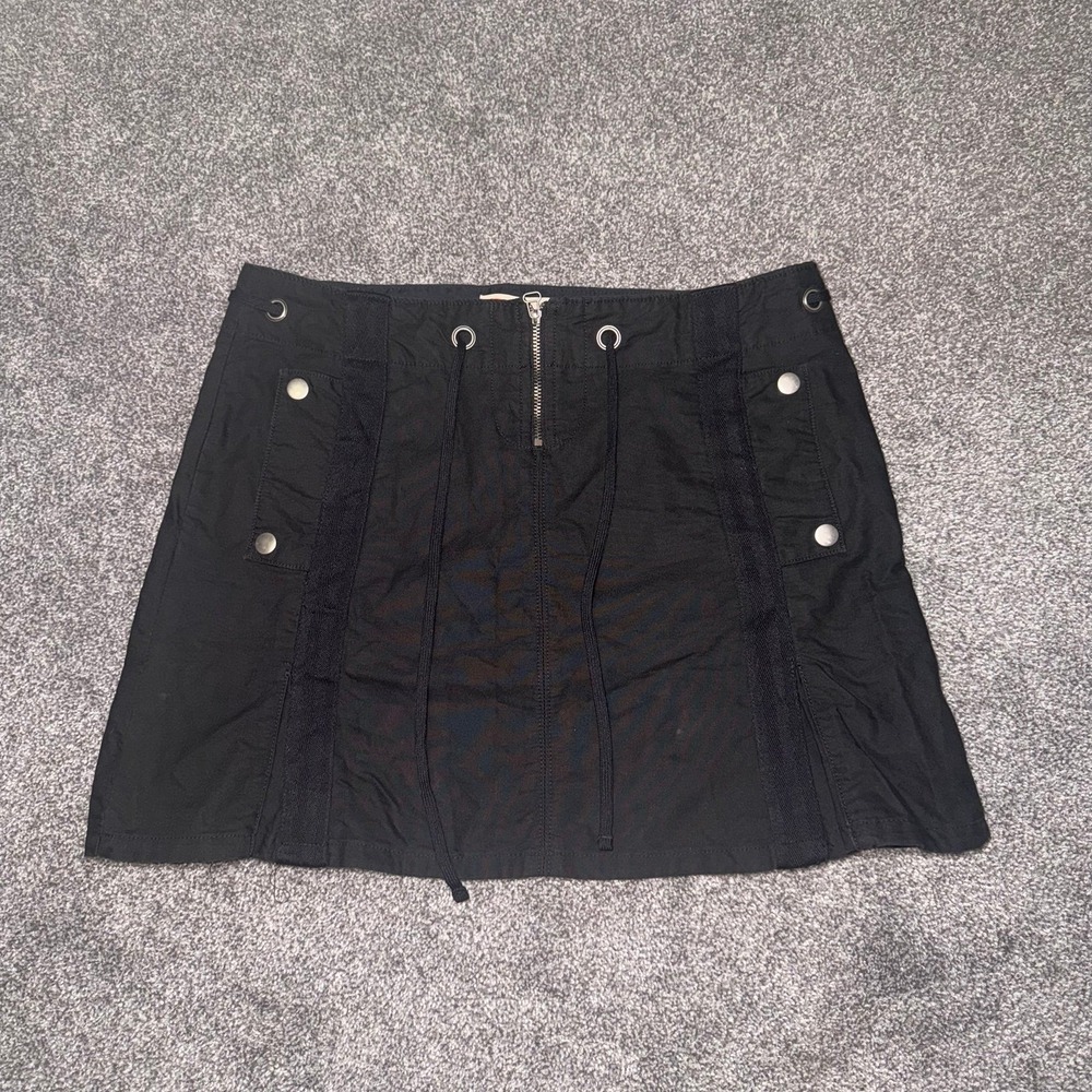 Uniqlo UO Worldwide VTG Women's Black Mini Skirt w/ Zipper & Tie Waist Y2K